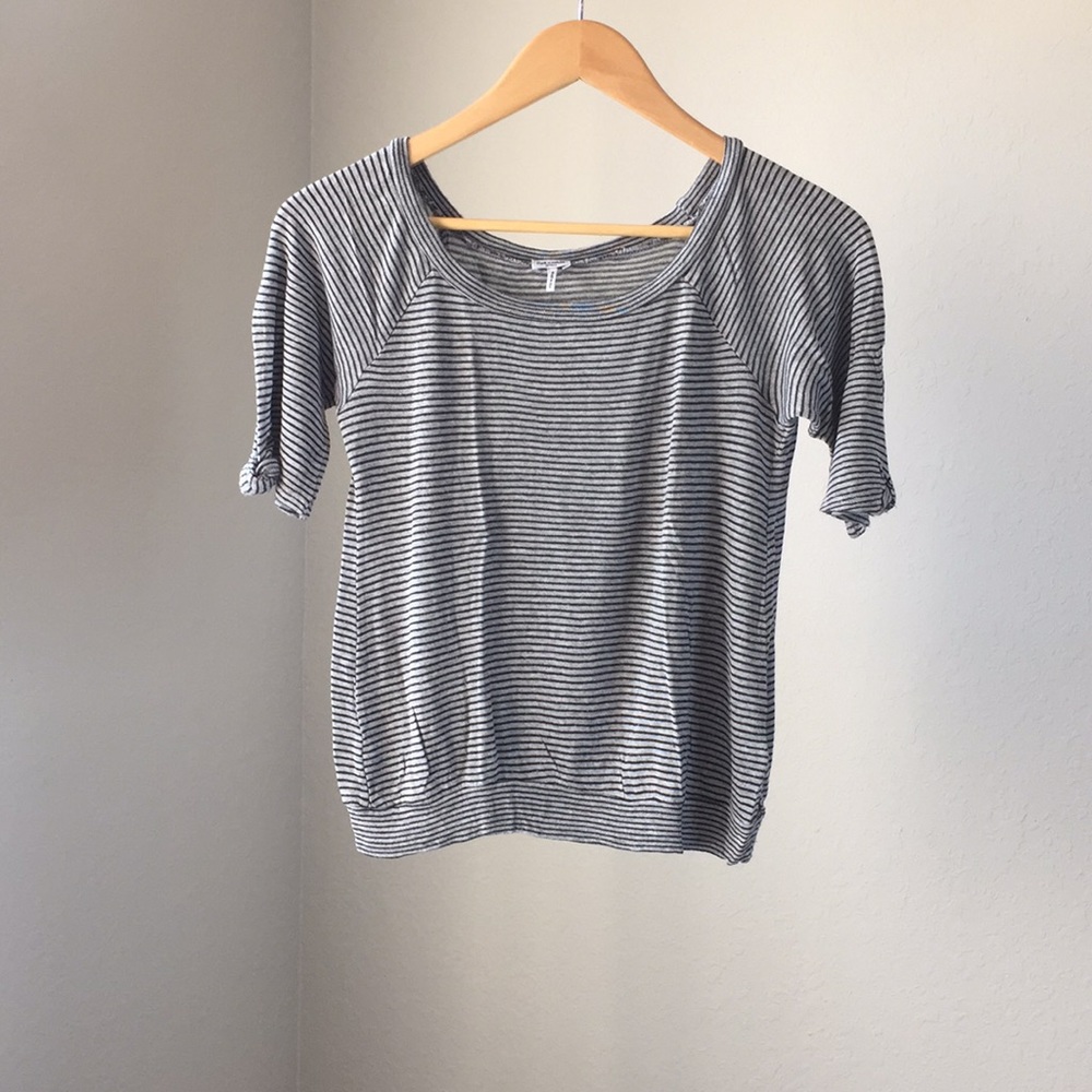 Splendid Gray and White Striped Short Sleeve Top